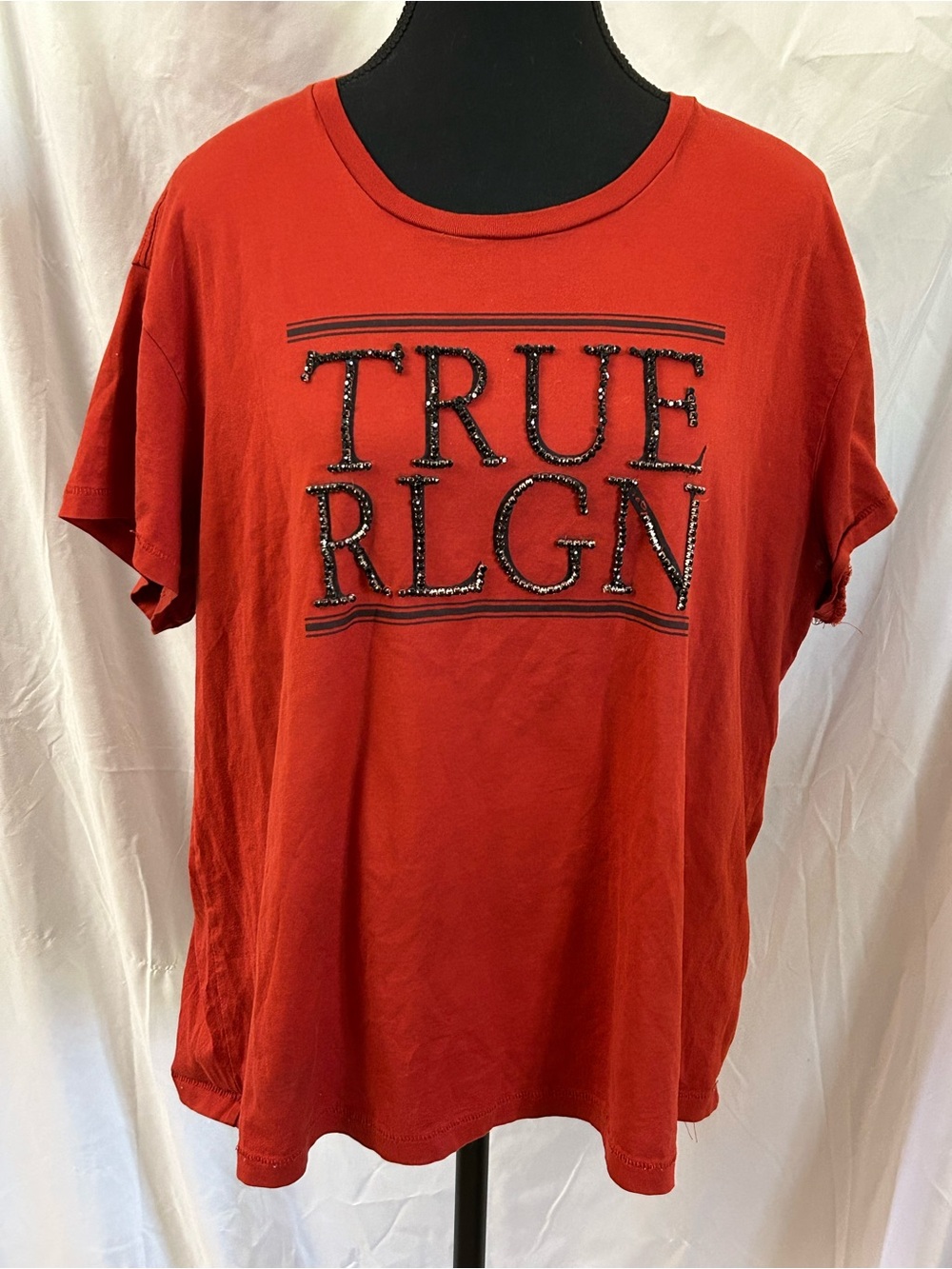 True Religion Red Short-Sleeve Tee with Beaded Logo